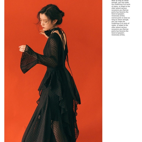 V-Neck Open Back Long-Sleeve Midi Dress - Picture 5 of 6